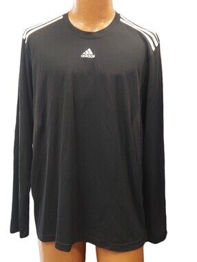 Adidas Black Long Sleeve Crew Neck Tee with White Shoulder Stripes